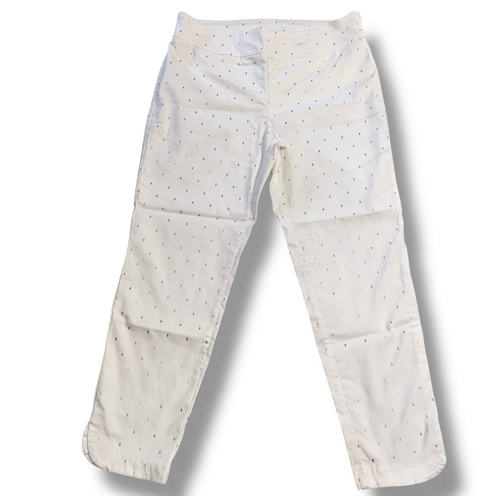 Soft Surroundings Womens Straight Leg Ankle Length Pants White Gold Accents XL